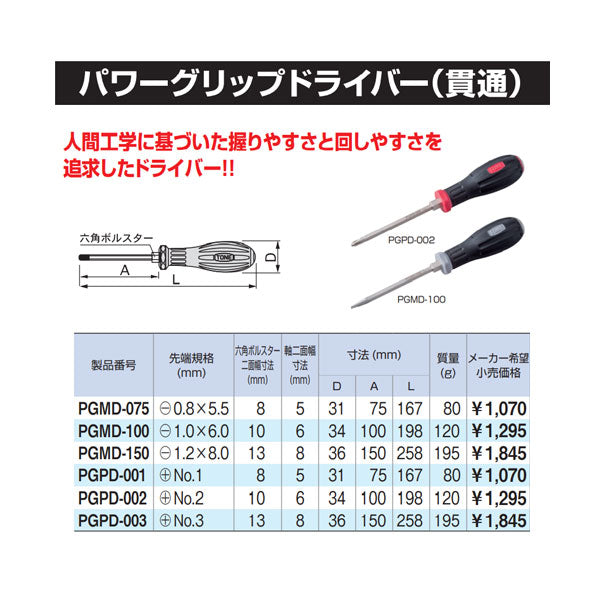 TONE パワーグリップドライバー（貫通）プラス pgpd-003【エヒメマシン】