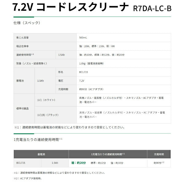 HiKOKI 7.2V コードレスクリーナ 1.5Ah ブラック ハイコーキ 掃除機