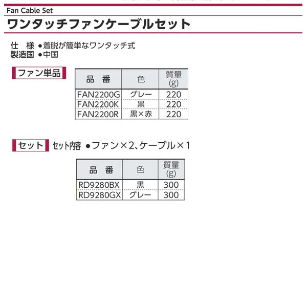 ジーベック 空調服 R ワンタッチファンケーブルセット（クロ