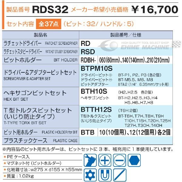 TONE ラチェットドライバーセット rds32【エヒメマシン】