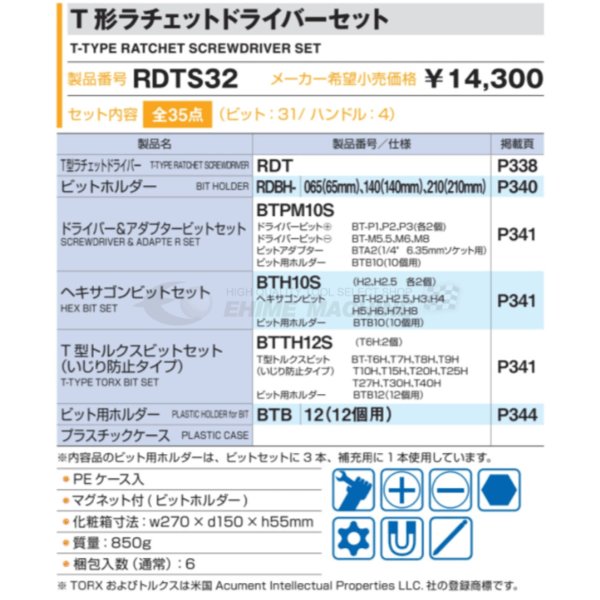 TONE T形ラチェットドライバーセット rdts32【エヒメマシン】