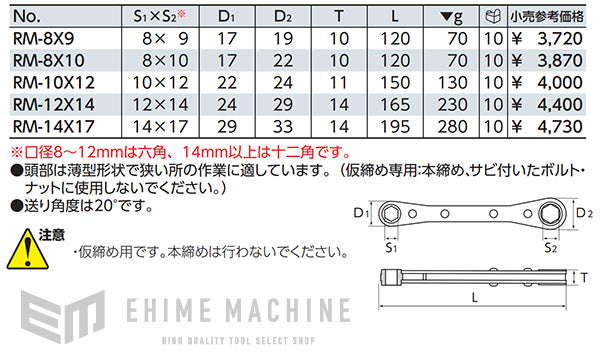 KTC 板ラチェットめがねレンチ rm-14x17【エヒメマシン】