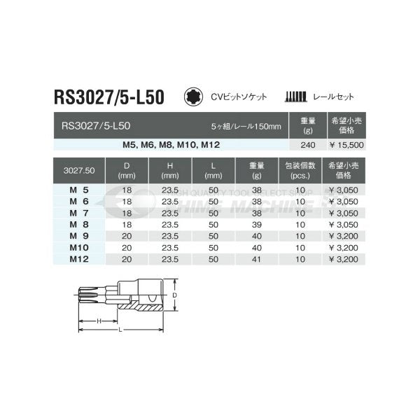 コーケン RS3027/5-L50 9.5sq. ハンドソケット CVビットソケット レールセット Ko-ken 工具