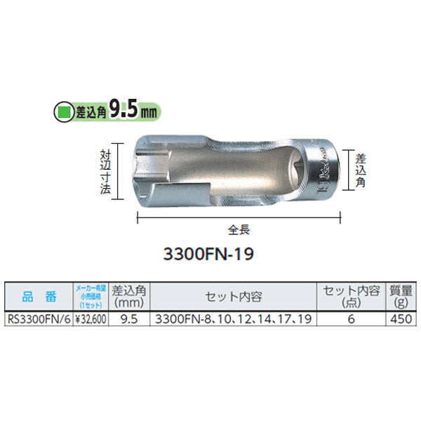 コーケン 9.5sq. フレアナットソケット レールセット RS3300FN/6 Ko-ken 工具