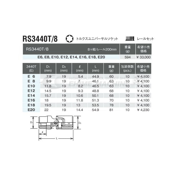 コーケン RS3440T/8 9.5sq. ハンドソケット トルクスユニバーサル