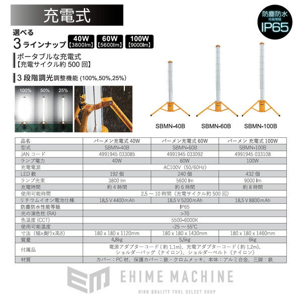 メーカー直送品] SUZUKID SBMN-100B 円柱型LED投光器 バーメン 充電式