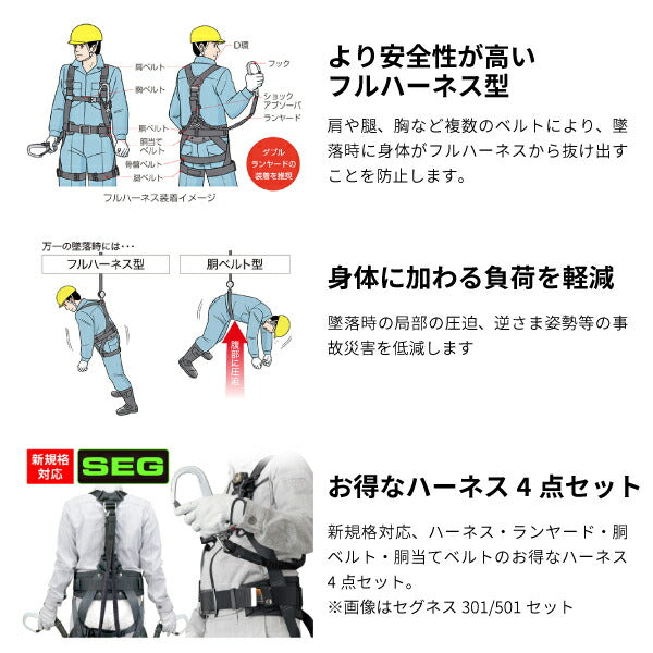 TAJIMA タジマ セグネス501 M (SEGNES501) ランヤード一体型セット Mサイズ (フルハーネス・安全帯・ベルト・蛇腹)