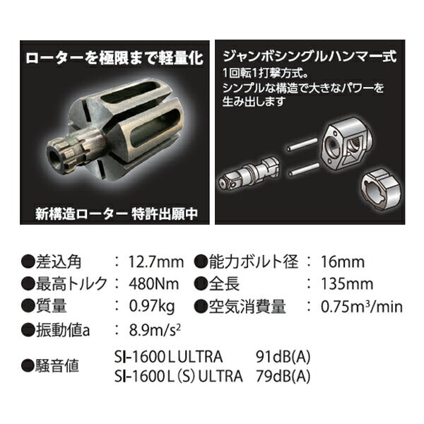 SHINANO インパクトレンチ 12.7mm角 SI-1600L(S)ULTRA 信濃機販 シナノ