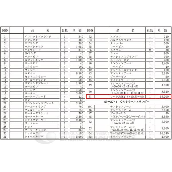 部品・代引き不可] SHINANO SI-2740用パーツ【ワークASSY】 SI-2740-No51