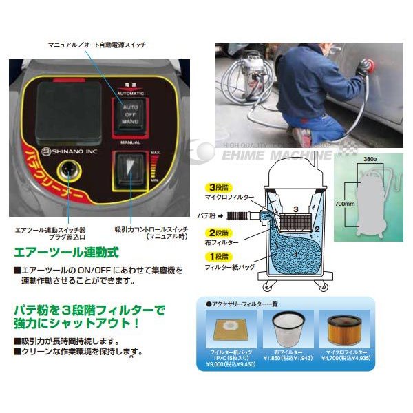 メーカー直送品] SHINANO SI-350 パテ粉専用集塵機(乾式専用タイプ) パテクリーナー 信濃機販 シナノ