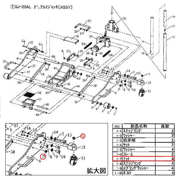 [メーカー直送品] MASADA マサダ 低床型アルミジャッキ SJ-20AL用パーツ 【ナット】 SJ-20AL-1-7