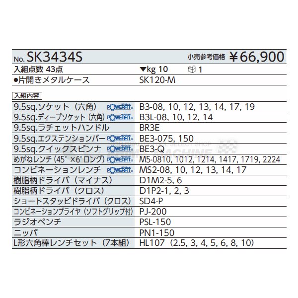 KTC 43点工具セット sk3434s【エヒメマシン】