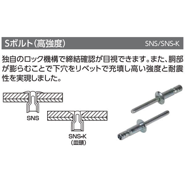 ロブテックス 高強度ブラインドリベット Sボルト(丸頭) Φ4.8/板厚11.0mm (18本入) SNS48110MP エビ LOBSTER ロブスター エビ印工具 LOBTEX