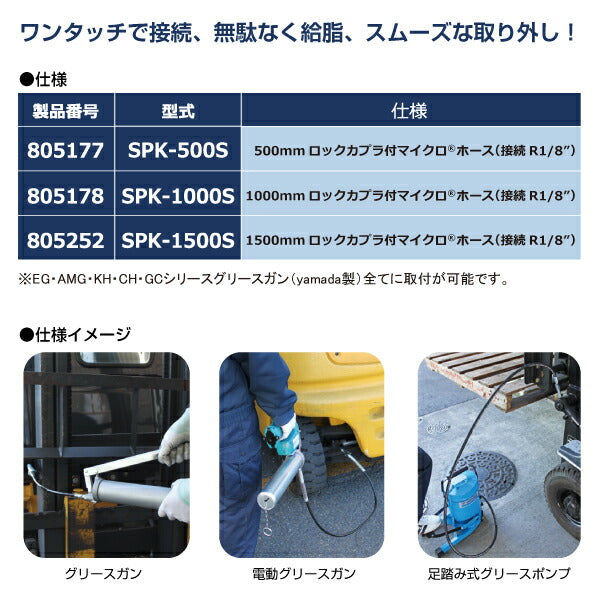 yamada グリスロックカプラ付マイクロホース 1500mm 805252 SPK-1500S ヤマダコーポレーション