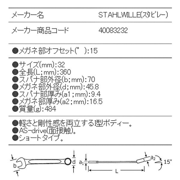 STAHLWILLE 13-32 片目片口スパナ (40083232) スタビレー