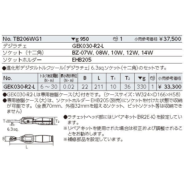 KTC ソケットレンチセット デジラチェモデル tb206wg1【エヒメマシン】