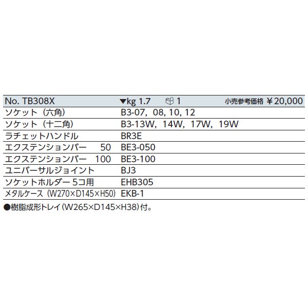 KTC ソケットレンチセット 12点セット tb308x【エヒメマシン】