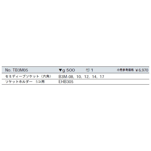 KTC 六角セミディープソケットセット 5個組 tb3m05【エヒメマシン】