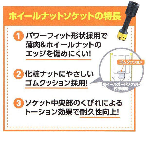 KTC インパクトレンチ用ホイールナットソケットセット（ロング薄肉
