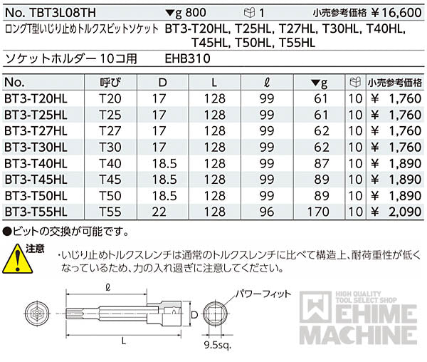 KTC ロングT型いじり止めトルクスビットソケットセット 8個組