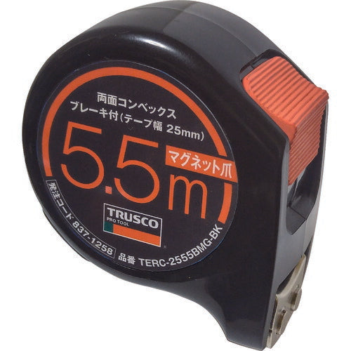 TRUSCO 両面コンベックス25巾5.5mブレーキ付 マグネット爪 ブラック TERC2555BMGBK トラスコ