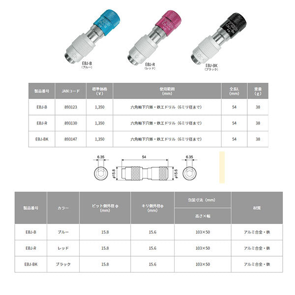 TOP ワンタッチビットジョイント（下穴錐用）ブラック EBJ-BK トップ工業