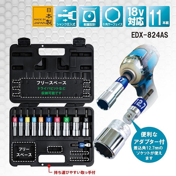TOP 電動ドリル用アルファソケットセット EDX-824AS トップ工業 工具