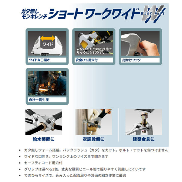 TOP ショートワークワイド（ガタ無しモンキレンチ）レッド HM-32MSR