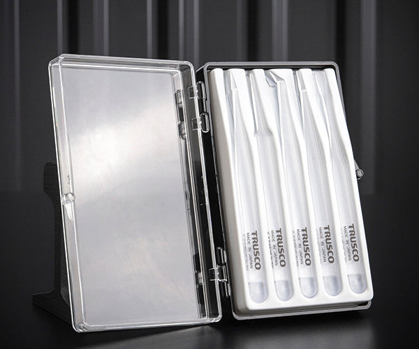 TRUSCO TPP-25-SET-TM 透明プラスチック製ピンセット 5本組セット トラスコ