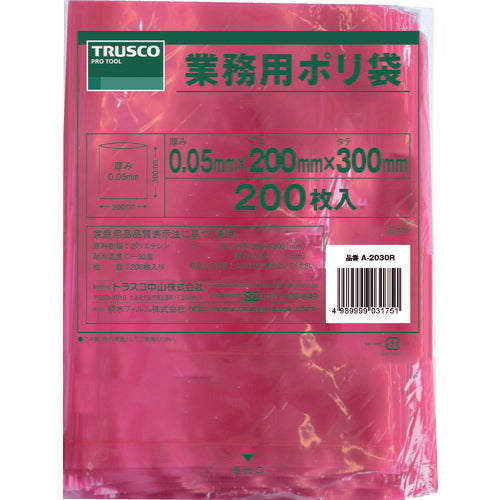 TRUSCO 小型ポリ袋 縦300X横200Xt0.05 赤 (200枚入) A2030R トラスコ