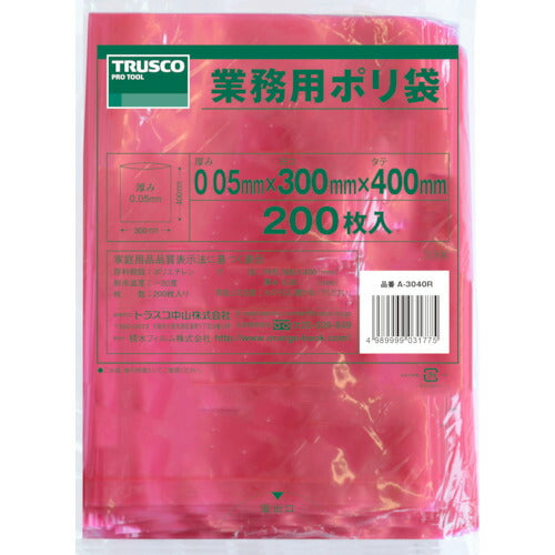 TRUSCO 小型ポリ袋 縦400X横300Xt0.05 赤(200枚入) A3040R トラスコ