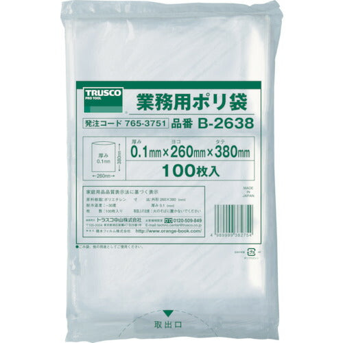 TRUSCO 厚手ポリ袋 縦380X横260Xt0.1 透明 (100枚入) B2638 トラスコ