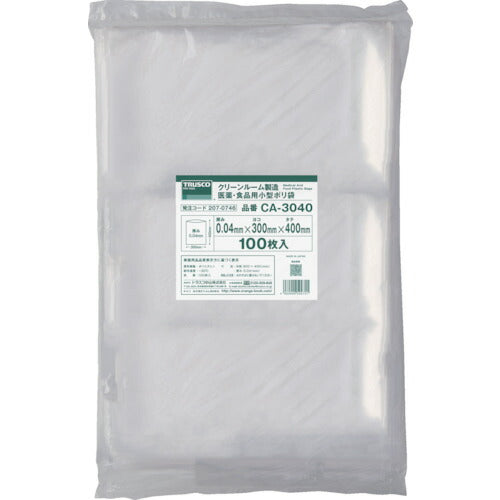 TRUSCO クリーンルーム製造 医薬・食品用小型ポリ袋 縦150X横100XT0.04 100枚入 透明 CA1015 トラスコ