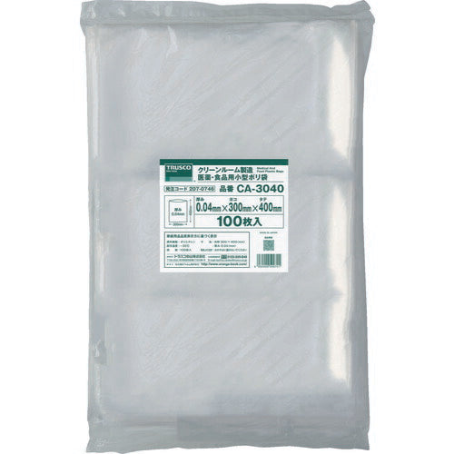 TRUSCO クリーンルーム製造 医薬・食品用小型ポリ袋 縦400X横300XT0.04 100枚入 透明 CA3040 トラスコ