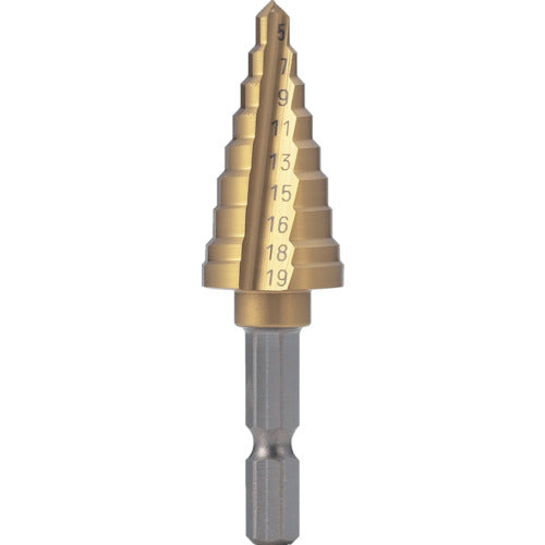 TRUSCO 六角軸電気設備用ステップドリル 2枚刃チタンコーティング 19mm NMS19EGH トラスコ