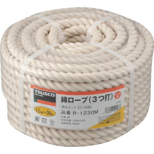 TRUSCO 綿ロープ 3ツ打 線径12mmX長サ30m R1230M トラスコ