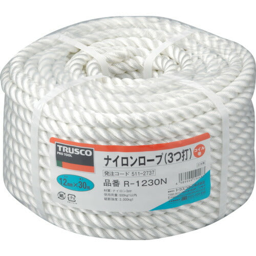 TRUSCO ナイロンロープ 3ツ打 線径12mmX長サ30m R1230N トラスコ
