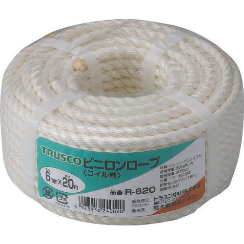 TRUSCO ビニロンロープ 3ツ打 線径6mmX長サ20m R620 トラスコ
