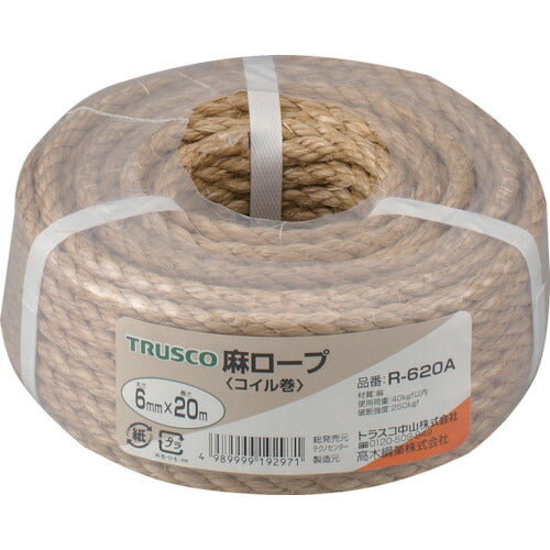 TRUSCO 麻ロープ 3ツ打 線径6mmX長サ20m R620A トラスコ