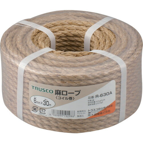 TRUSCO 麻ロープ 3ツ打 線径6mmX長サ30m R630A トラスコ