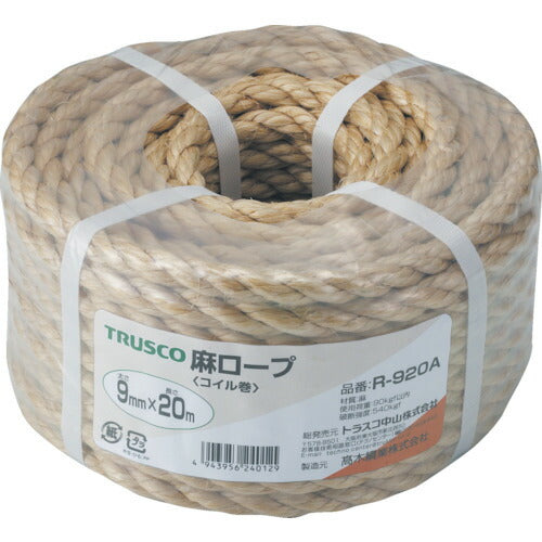 TRUSCO 麻ロープ 3ツ打 線径9mmX長サ20m R920A トラスコ