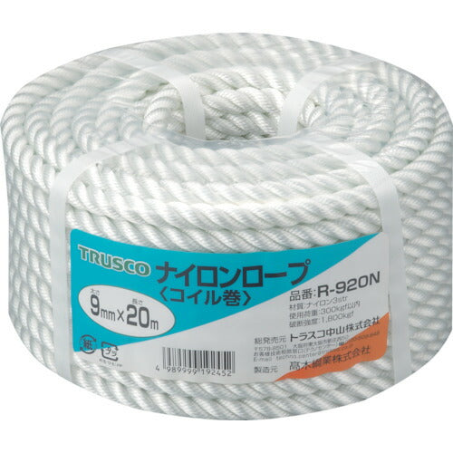 TRUSCO ナイロンロープ 3ツ打 線径9mmX長サ20m R920N トラスコ