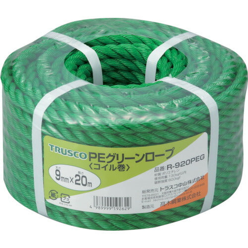 TRUSCO PEグリーンロープ 3ツ打 線径9mmX長サ20m R920PEG トラスコ