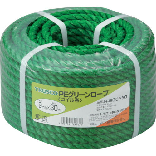 TRUSCO PEグリーンロープ 3ツ打 線径9mmX長サ30m R930PEG トラスコ
