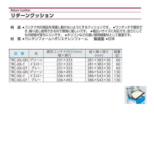 TRUSCO リターンクッション 50L用 グレー TRC50LGY トラスコ