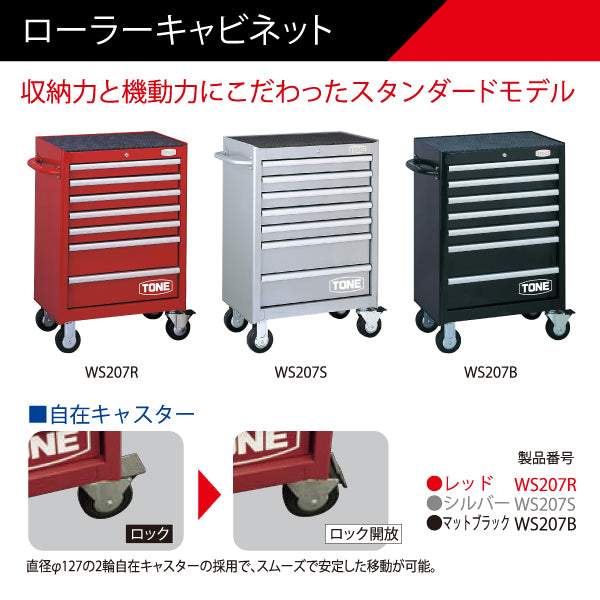 [メーカー直送品] TONE ローラーキャビネット レッド (WS207R)(4953488223699) トネ