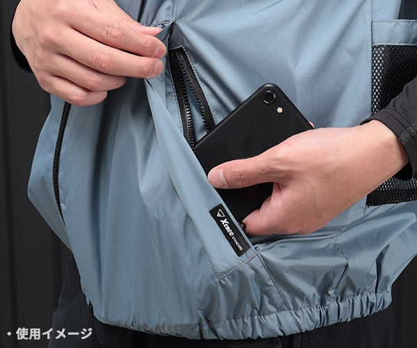 【限定特価】ジーベック 空調服 XE98105-43-LL TM 遮熱ハーネス半袖ブルゾン フード付き ブルーグレー LLサイズ XEBEC 熱中症対策 作業服 夏 クール 屋外 冷却